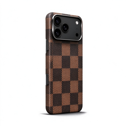 SunAram Brown Check Weave Aramid Fiber Magnetic Case for iPhone 18 Pro Max