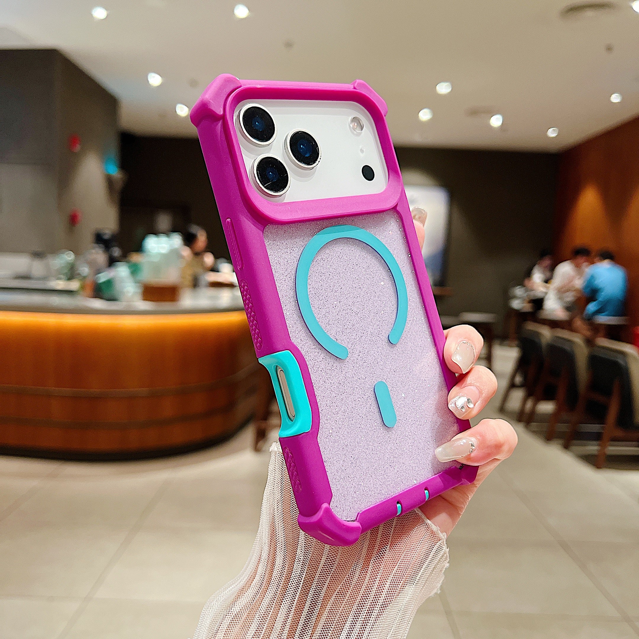 SunAram Military Grade Drop Tested MagSafe Case for iPhone Air / 17 / 17 Pro / 17 Pro Max, Dual Layer Heavy Duty Protection, Shockproof Bumper with Glitter Clear Back, Non-Slip Phone Cover