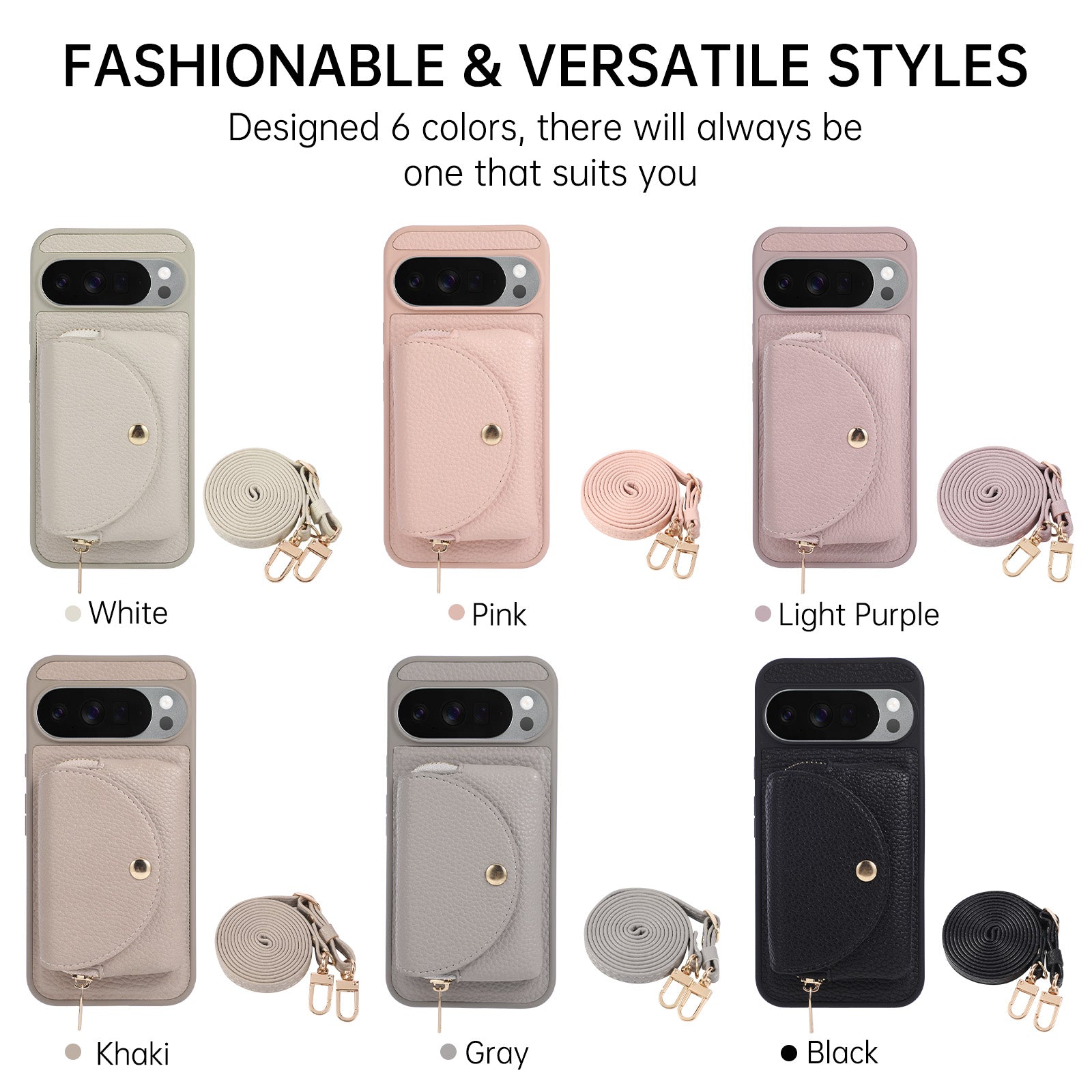 Sunyi Fashion Wallet Phone Case with Mirror & Crossbody Strap, Leather Card Holder Case for Google 10/9 Series
