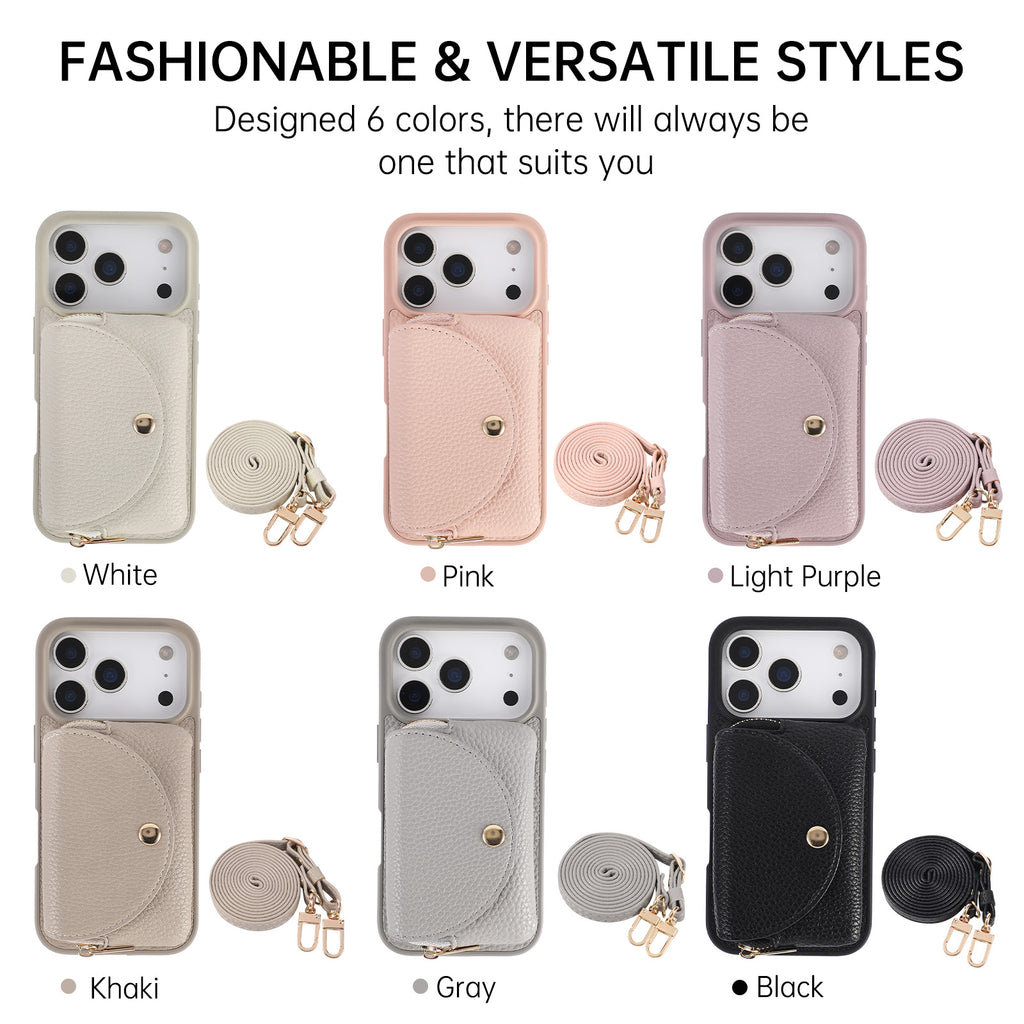Sunyi Women Fashion Card Wallet Phone Case with Makeup Mirror & Crossbody Lanyard for iPhone Air 17 16 15 14 13 Pro Max Plus