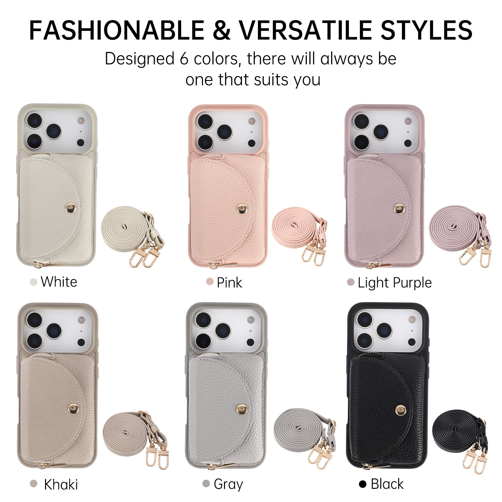 Sunyi Women Fashion Card Wallet Phone Case with Makeup Mirror & Crossbody Lanyard for iPhone Air 17 16 15 14 13 Pro Max Plus