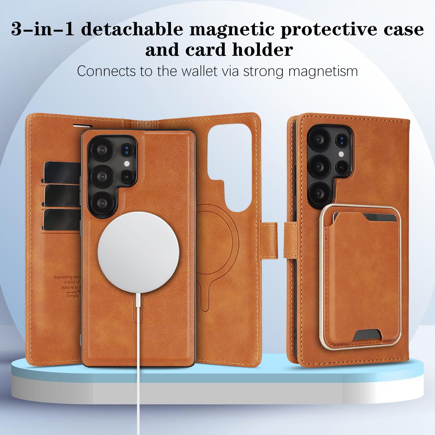 SunAram Magnetic Leather Wallet Case for Samsung Galaxy (S26/S25/S24 Ultra/Plus) with N52 Magnet, MagSafe Wireless Charging, 3 Card Slots & Slim Card Holder