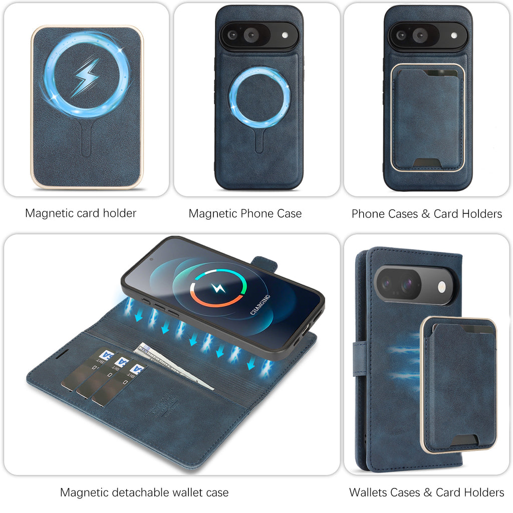 SunAram Magnetic Leather Wallet Case for Google Pixel (10/9 Pro XL/Pro/A)   with N52 Magnet, MagSafe Wireless Charging, 3 Card Slots & Slim Card Holder