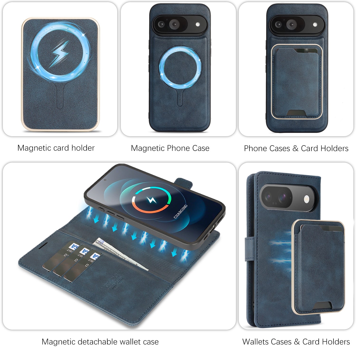 SunAram Magnetic Leather Wallet Case for Google Pixel (10/9 Pro XL/Pro/A)   with N52 Magnet, MagSafe Wireless Charging, 3 Card Slots & Slim Card Holder