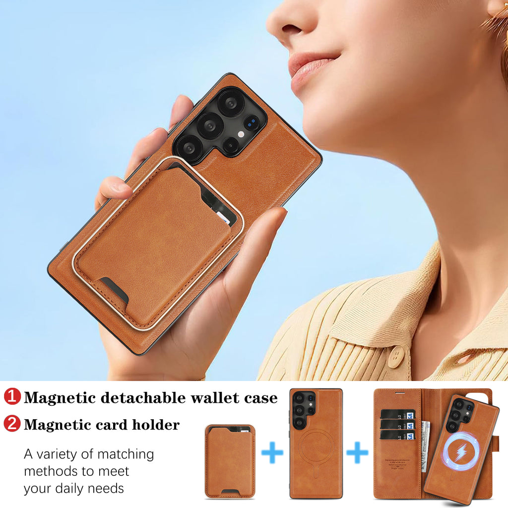 SunAram Magnetic Leather Wallet Case for Samsung Galaxy (S26/S25/S24 Ultra/Plus) with N52 Magnet, MagSafe Wireless Charging, 3 Card Slots & Slim Card Holder