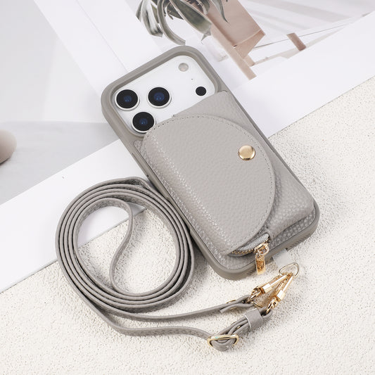 Sunyi Women Fashion Card Wallet Phone Case with Makeup Mirror & Crossbody Lanyard for iPhone Air 17 16 15 14 13 Pro Max Plus