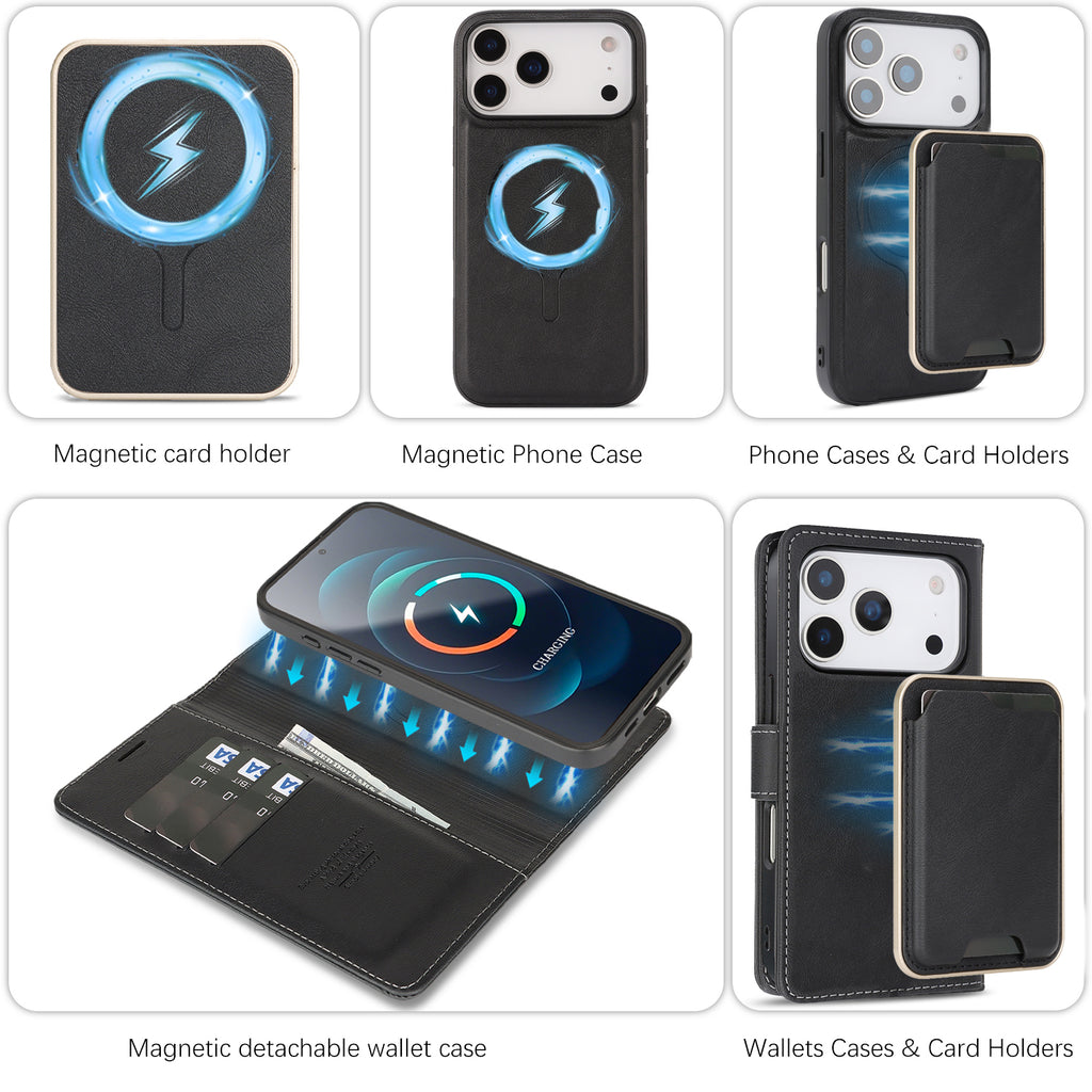 SunAram Magnetic Leather Wallet Case for iPhone (17/16/15/14 Series)   with N52 Magnet, MagSafe Wireless Charging, 3 Card Slots & Slim Card Holder