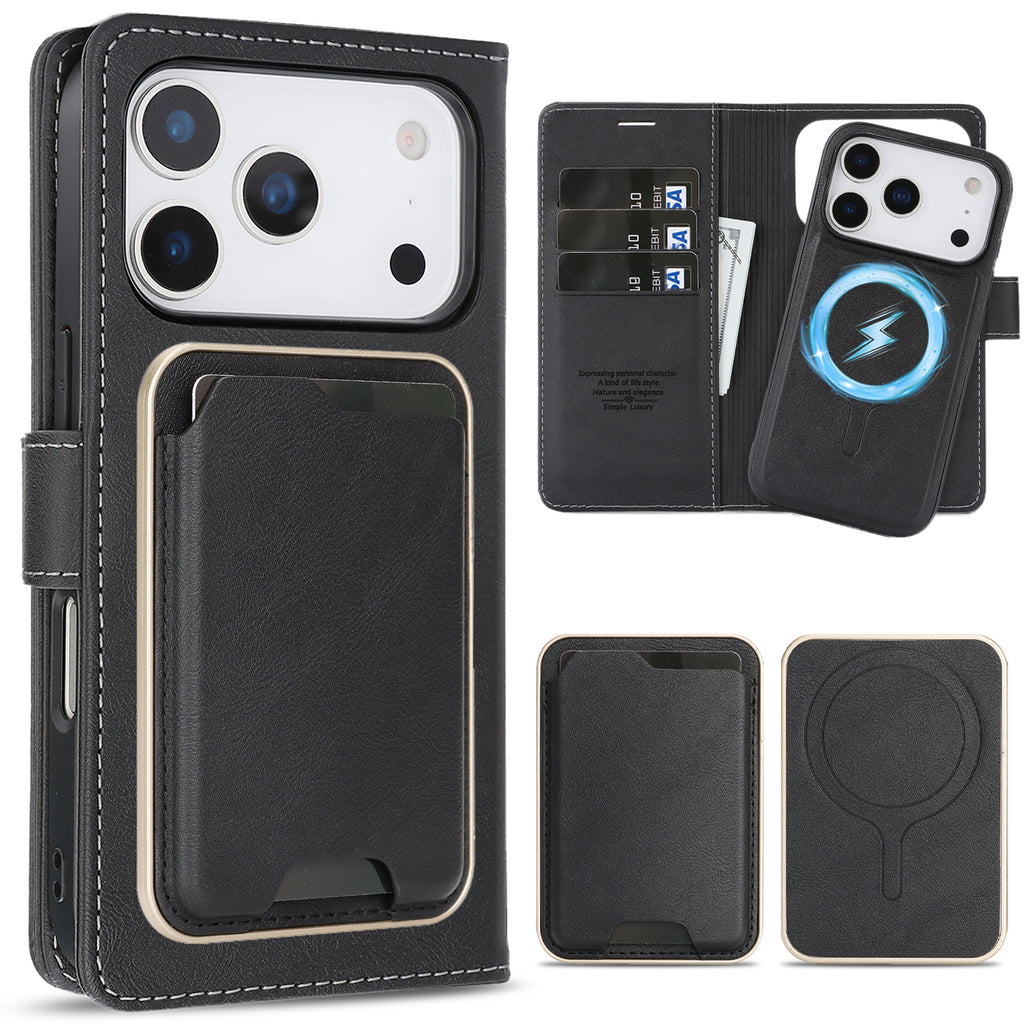 SunAram Magnetic Leather Wallet Case for iPhone (17/16/15/14 Series)   with N52 Magnet, MagSafe Wireless Charging, 3 Card Slots & Slim Card Holder
