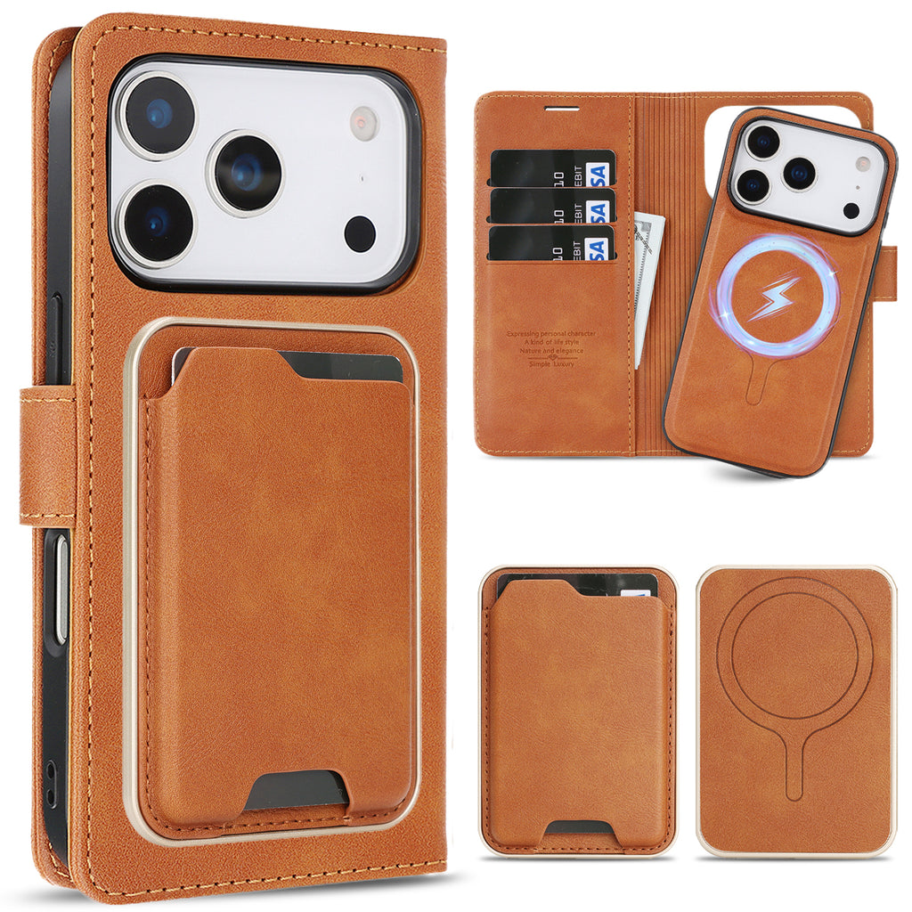 SunAram Magnetic Leather Wallet Case for iPhone (17/16/15/14 Series)   with N52 Magnet, MagSafe Wireless Charging, 3 Card Slots & Slim Card Holder