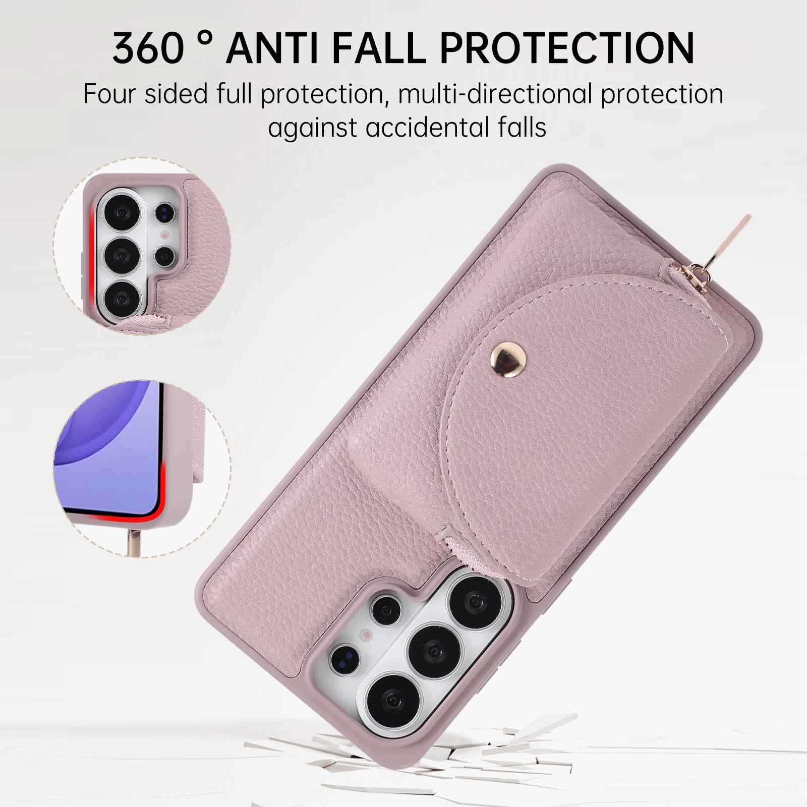 Sunyi Fashion Wallet Phone Case with Mirror & Crossbody Strap, PU Leather Card Holder Case for Samsung Galaxy S26/S25/S24 Series