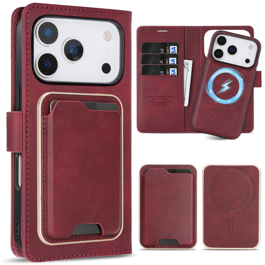 SunAram Magnetic Leather Wallet Case for iPhone (17/16/15/14 Series)   with N52 Magnet, MagSafe Wireless Charging, 3 Card Slots & Slim Card Holder