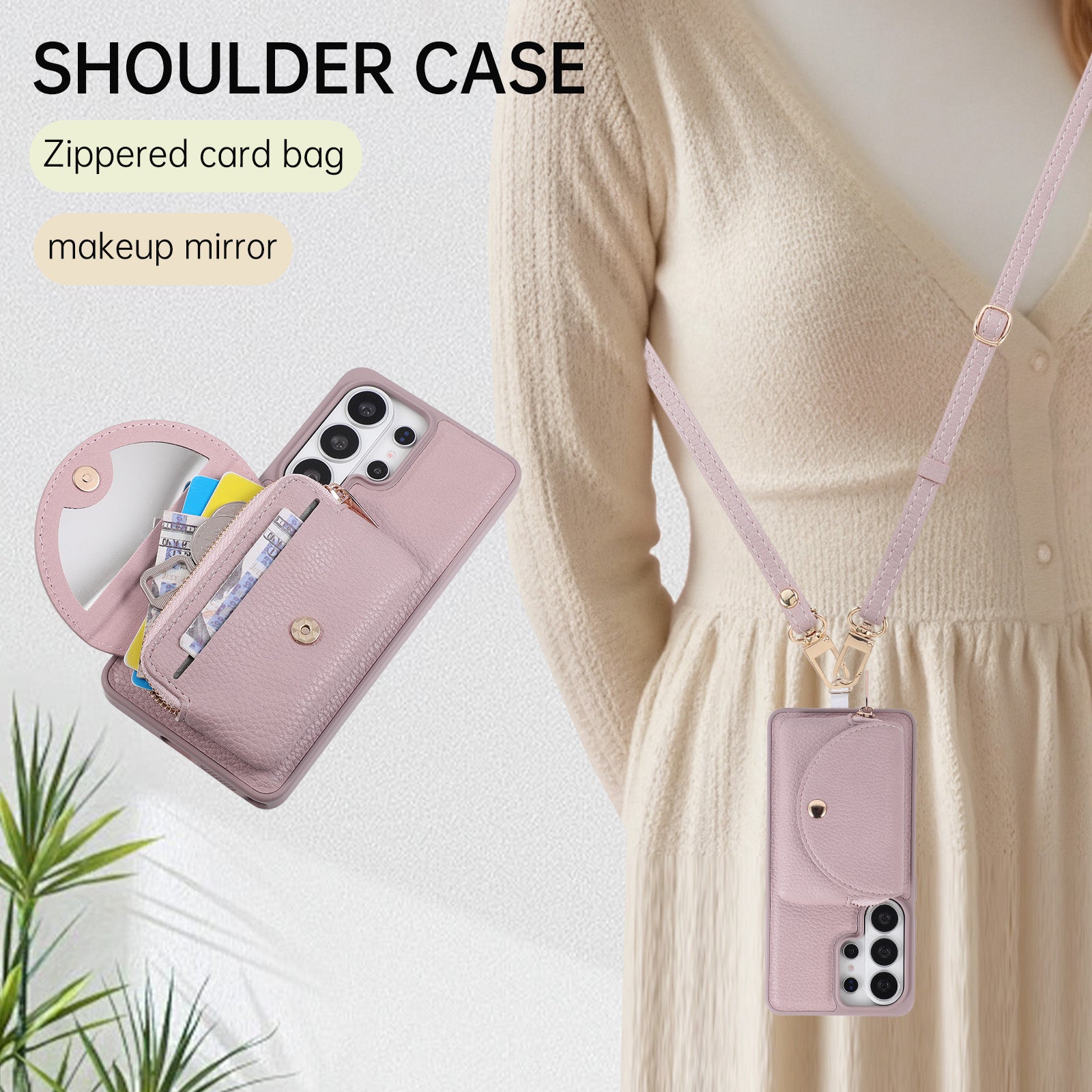Sunyi Fashion Wallet Phone Case with Mirror & Crossbody Strap, PU Leather Card Holder Case for Samsung Galaxy S26/S25/S24 Series