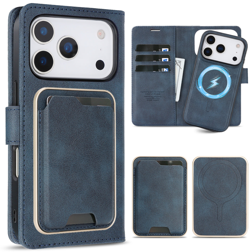 SunAram Magnetic Leather Wallet Case for iPhone (17/16/15/14 Series)   with N52 Magnet, MagSafe Wireless Charging, 3 Card Slots & Slim Card Holder