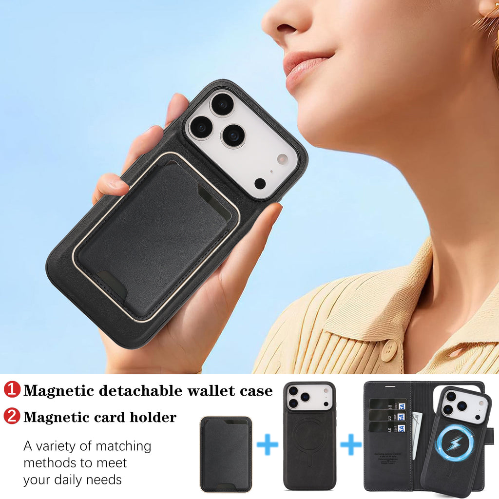 SunAram Magnetic Leather Wallet Case for iPhone (17/16/15/14 Series)   with N52 Magnet, MagSafe Wireless Charging, 3 Card Slots & Slim Card Holder
