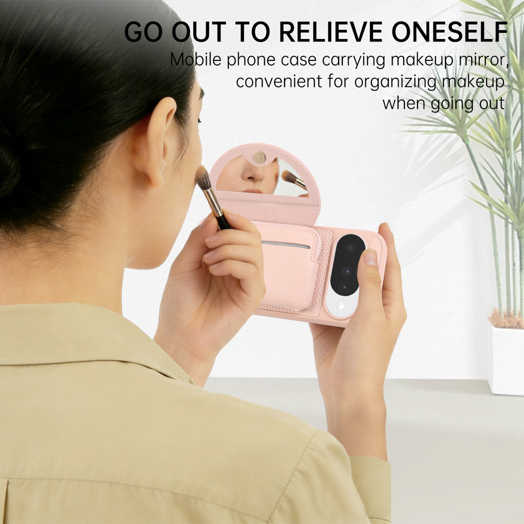 Sunyi Fashion Wallet Phone Case with Mirror & Crossbody Strap, Leather Card Holder Case for Google 10/9 Series