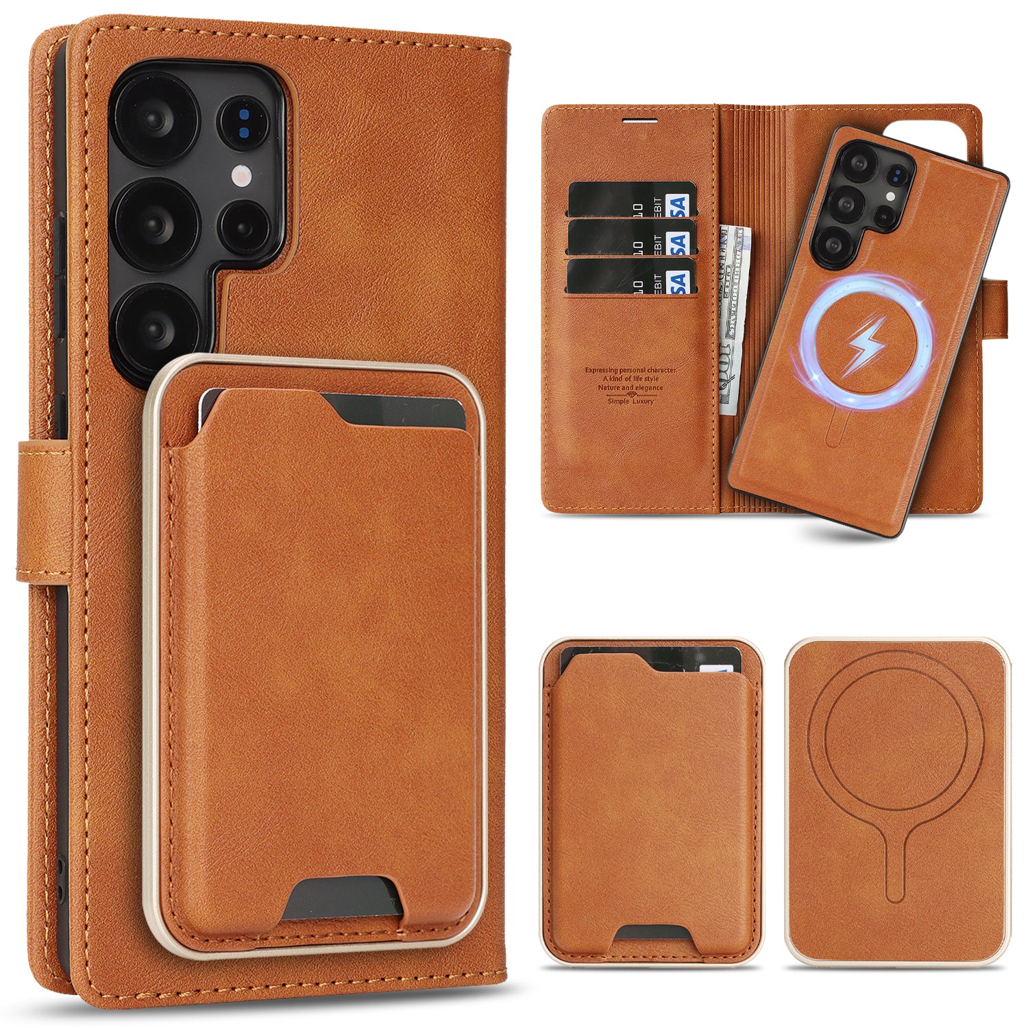 SunAram Magnetic Leather Wallet Case for Samsung Galaxy (S26/S25/S24 Ultra/Plus) with N52 Magnet, MagSafe Wireless Charging, 3 Card Slots & Slim Card Holder