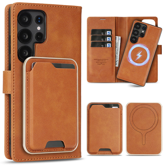 SunAram Magnetic Leather Wallet Case for Samsung Galaxy (S26/S25/S24 Ultra/Plus) with N52 Magnet, MagSafe Wireless Charging, 3 Card Slots & Slim Card Holder