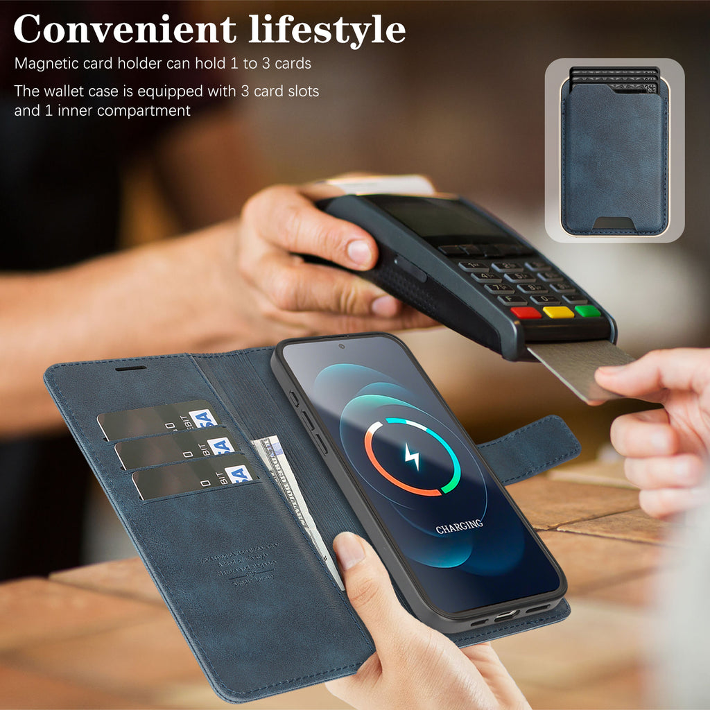 SunAram Magnetic Leather Wallet Case for Google Pixel (10/9 Pro XL/Pro/A)   with N52 Magnet, MagSafe Wireless Charging, 3 Card Slots & Slim Card Holder