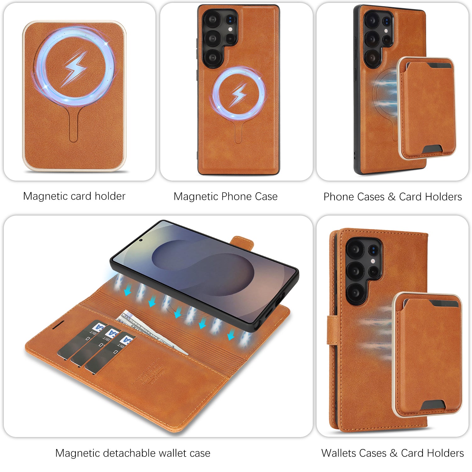 SunAram Magnetic Leather Wallet Case for Samsung Galaxy (S26/S25/S24 Ultra/Plus) with N52 Magnet, MagSafe Wireless Charging, 3 Card Slots & Slim Card Holder