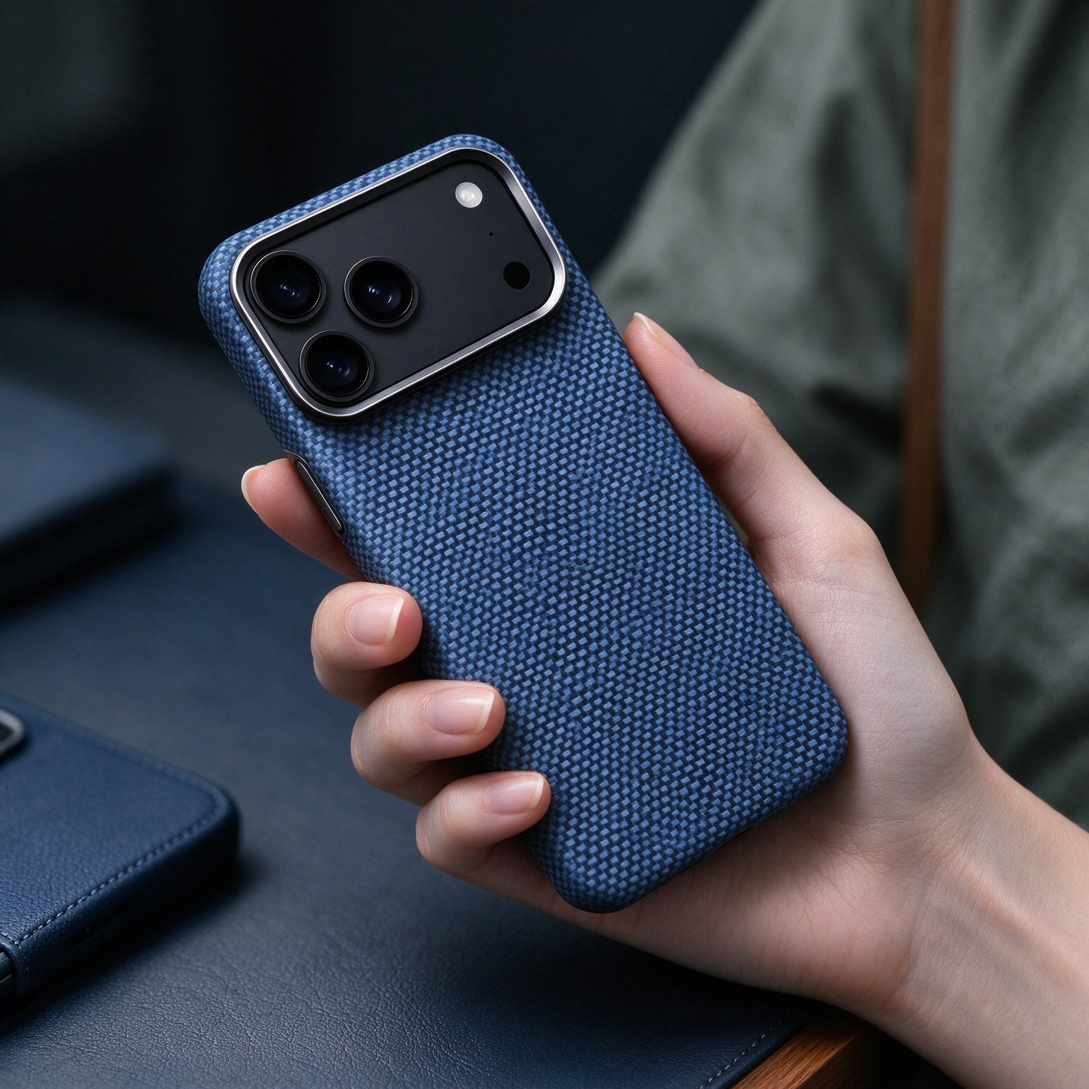 SunAram Cyan Micro Weave Aramid Fiber Magnetic Case for iPhone 17 Pro Max