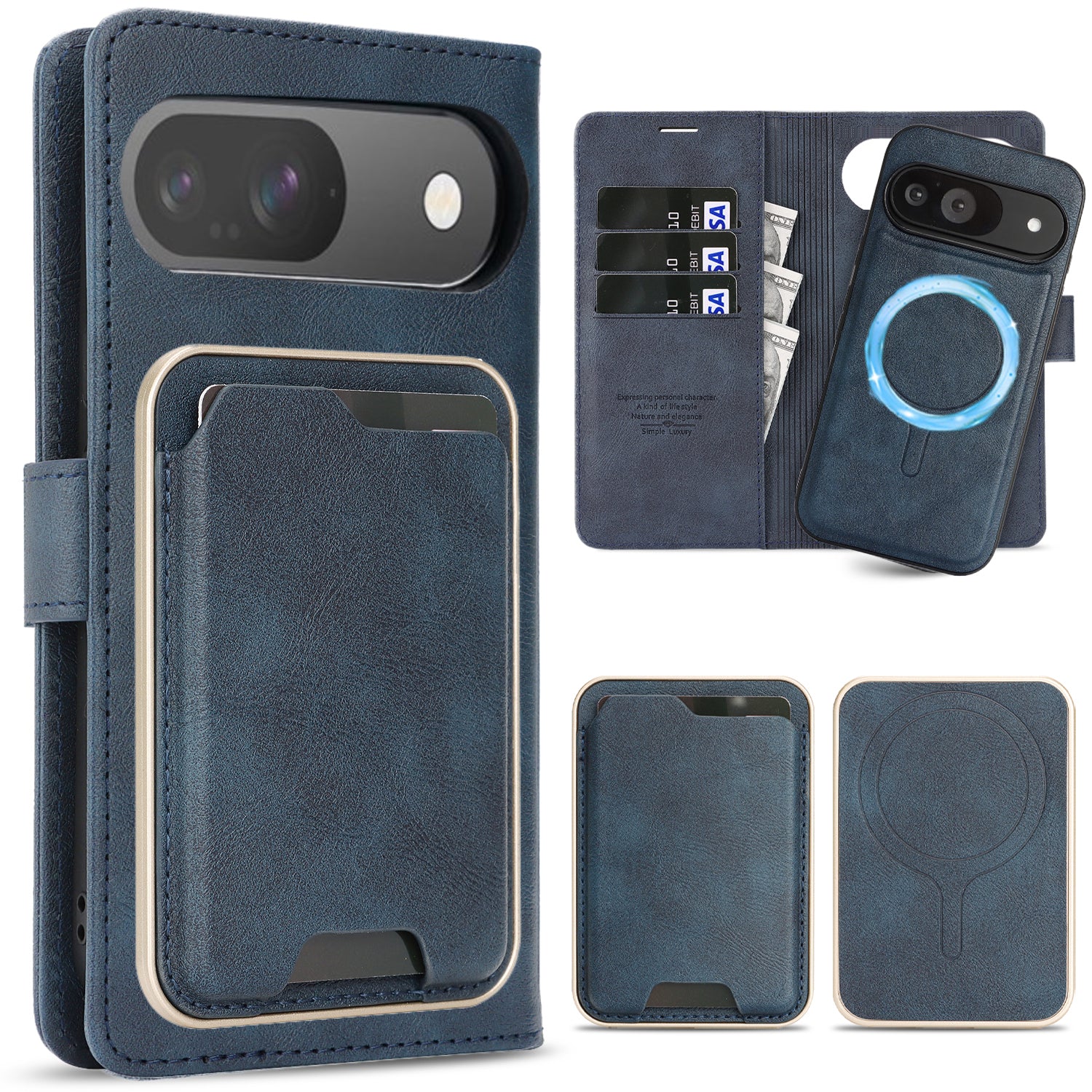 SunAram Magnetic Leather Wallet Case for Google Pixel (10/9 Pro XL/Pro/A)   with N52 Magnet, MagSafe Wireless Charging, 3 Card Slots & Slim Card Holder
