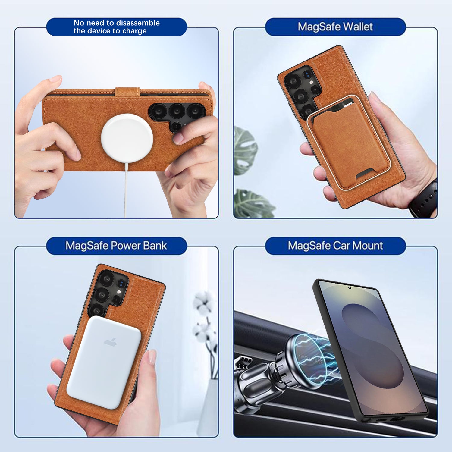 SunAram Magnetic Leather Wallet Case for Samsung Galaxy (S26/S25/S24 Ultra/Plus) with N52 Magnet, MagSafe Wireless Charging, 3 Card Slots & Slim Card Holder