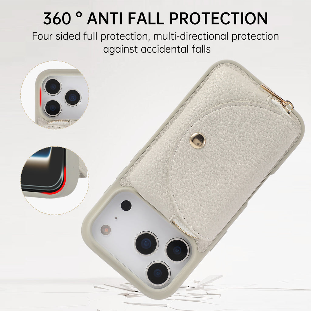 Sunyi Women Fashion Card Wallet Phone Case with Makeup Mirror & Crossbody Lanyard for iPhone Air 17 16 15 14 13 Pro Max Plus