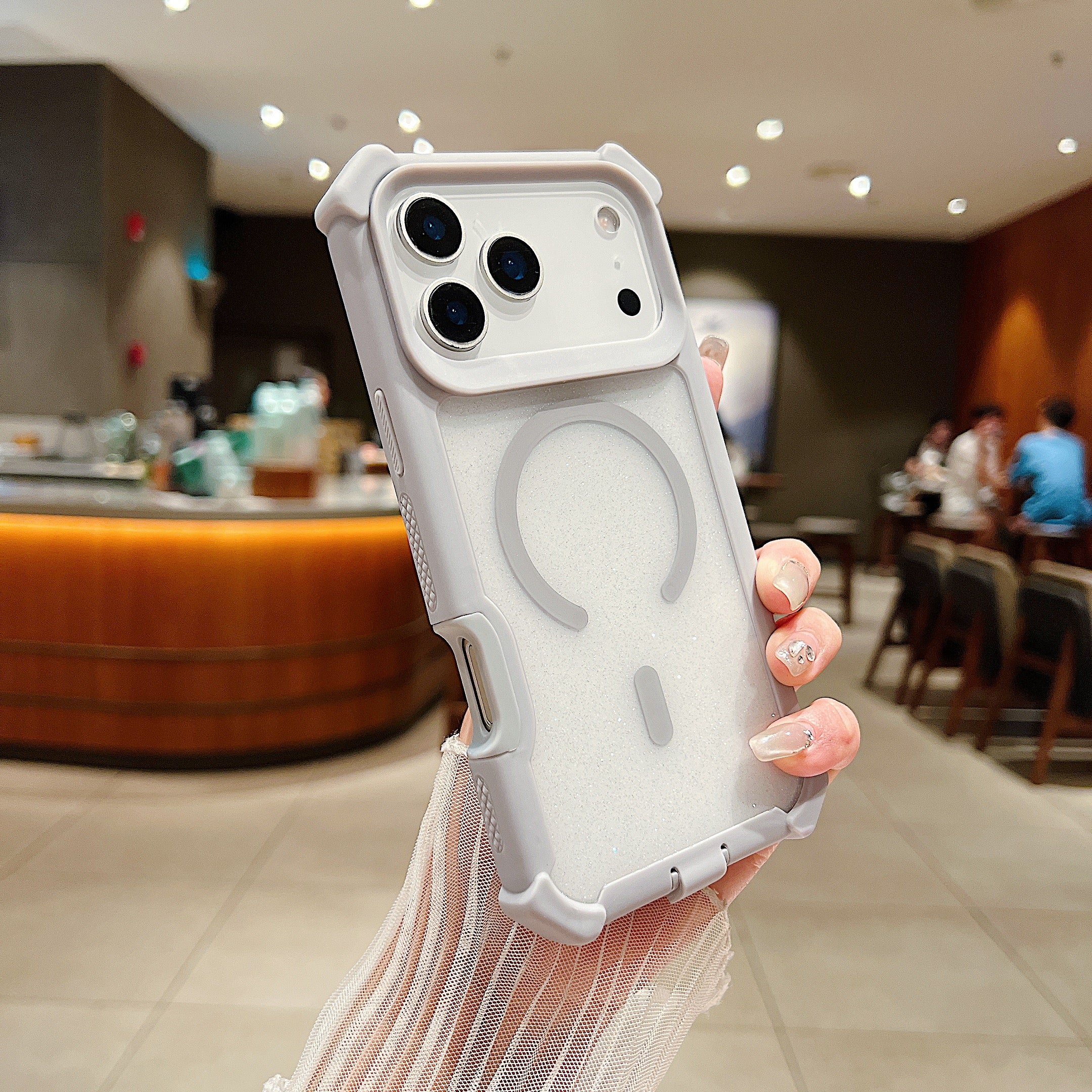 SunAram Military Grade Drop Tested MagSafe Case for iPhone Air / 17 / 17 Pro / 17 Pro Max, Dual Layer Heavy Duty Protection, Shockproof Bumper with Glitter Clear Back, Non-Slip Phone Cover