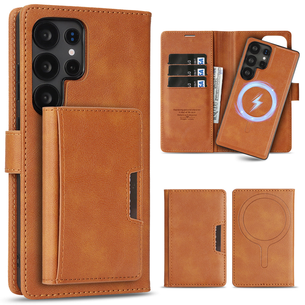 SunAram Magnetic Leather Wallet Case for Samsung Galaxy (S24/S25/S26 Ultra/Plus), N52 Ring Magnet, MagSafe Wireless Charging, 3 Card + 1 Wallet Slots & 2-Fold 5-Card Holder