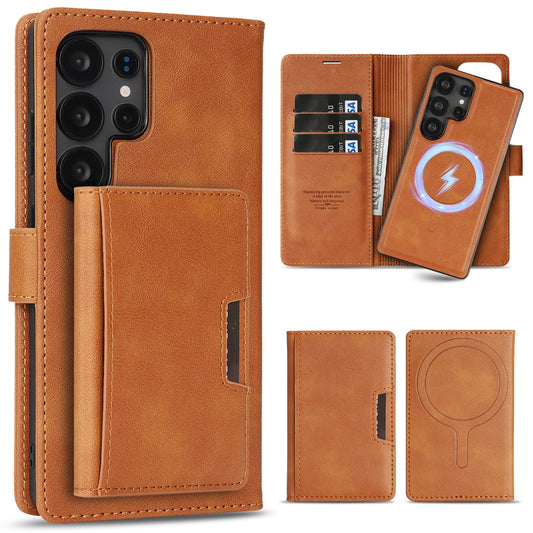 SunAram Magnetic Leather Wallet Case for Samsung Galaxy (S24/S25/S26 Ultra/Plus), N52 Ring Magnet, MagSafe Wireless Charging, 3 Card + 1 Wallet Slots & 2-Fold 5-Card Holder