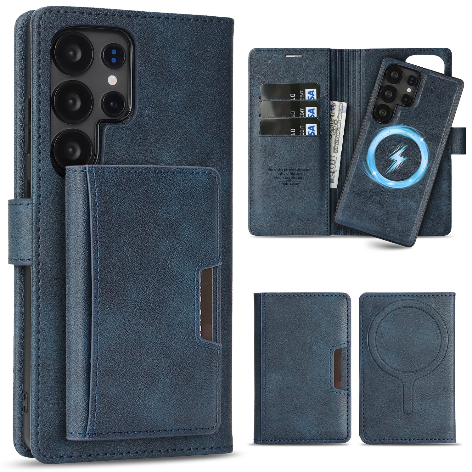 SunAram Magnetic Leather Wallet Case for Samsung Galaxy (S24/S25/S26 Ultra/Plus), N52 Ring Magnet, MagSafe Wireless Charging, 3 Card + 1 Wallet Slots & 2-Fold 5-Card Holder