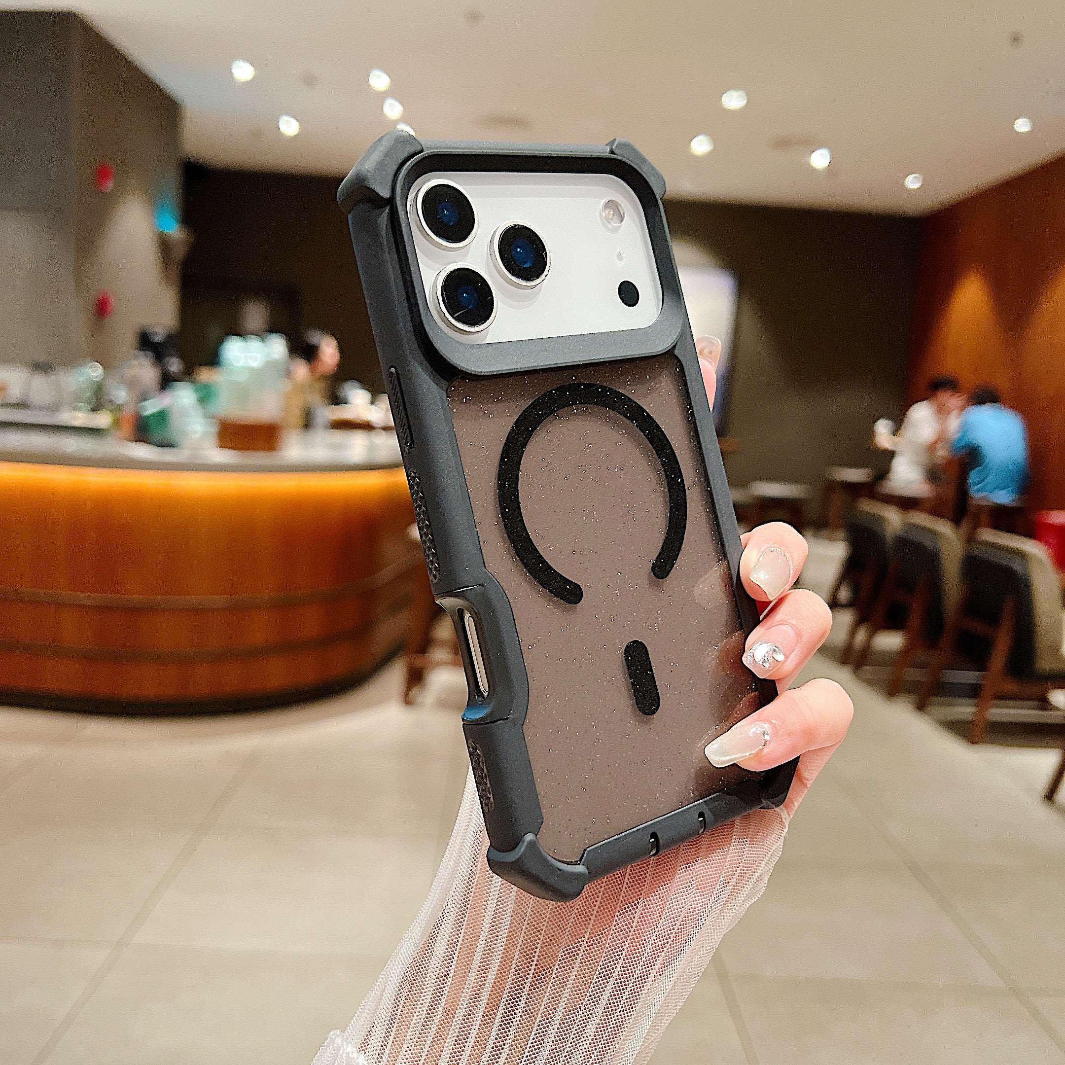 SunAram Military Grade Drop Tested MagSafe Case for iPhone Air / 17 / 17 Pro / 17 Pro Max, Dual Layer Heavy Duty Protection, Shockproof Bumper with Glitter Clear Back, Non-Slip Phone Cover